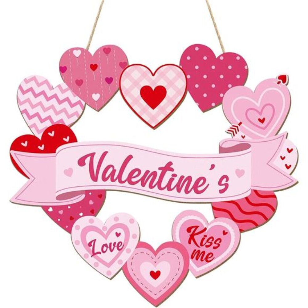 Wooden Valentines Day Door Wreath for Front Door Sign Heart Wall Signs
